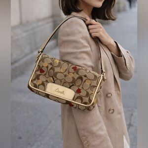 Coach Tan and Gold Shoulder Bag